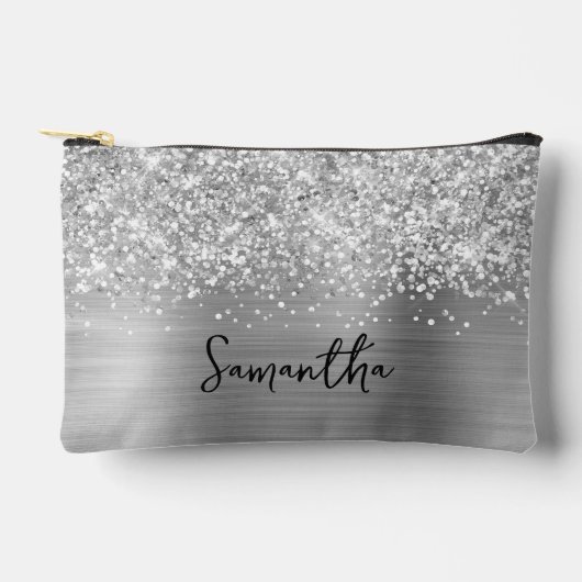 Glänzender Silber Glam Name Zubehörtasche (Vorderseite)
