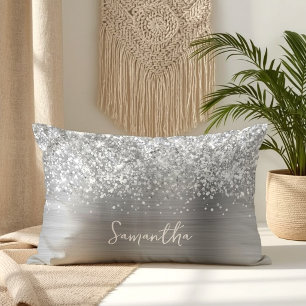 Glänzender Silber-Glamour-Schriftname Lendenkissen