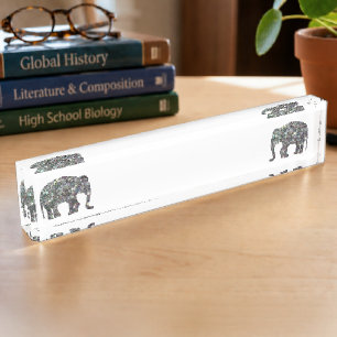 Glänzender silberner Mosaik-Glitter-Elefant weiß Namensplakette