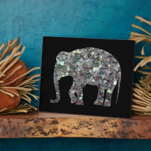 Glänzender silberner Mosaik-glitzer Elefant Fotoplatte