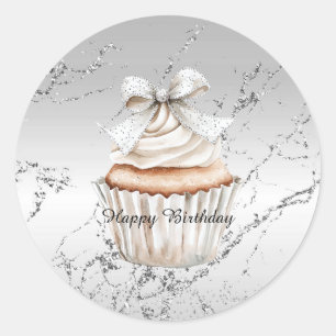 Glänzender Silberweißer Cupcake-Bogen Geburtstag Runder Aufkleber