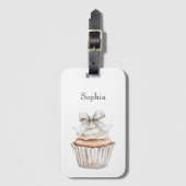 Glänzender Silberweißer Cupcake-Bogen Gepäckanhänger (Vorderseite Vertikal)