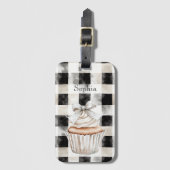 Glänzender Silberweißer Cupcake-Bogen Schwarz Crem Gepäckanhänger (Vorderseite Vertikal)