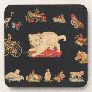 Glänzender Untersetzer mit Katzen-Stickerei