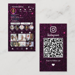 Glänzender violetter Glitter Instagram QR Code Soc Visitenkarte