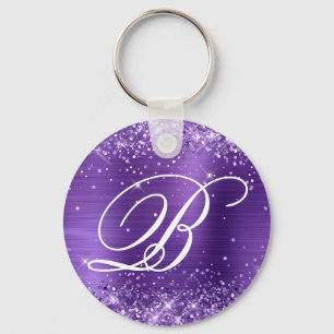 Glänzendes Amethyst-Folien-Monogramm Schlüsselanhänger