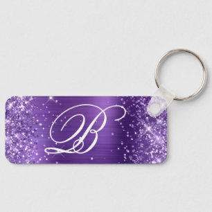 Glänzendes Amethyst-Folien-Monogramm Schlüsselanhänger