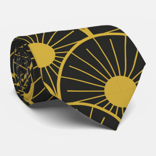 Glänzendes Art Deco Gold Sonnenmuster auf Schwarz  Krawatte