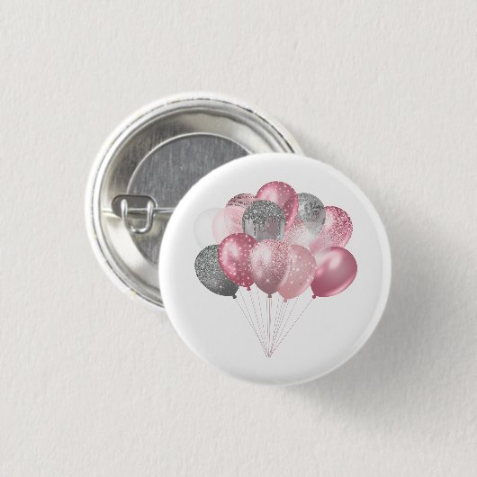 Glänzendes Ballonbündel in Rosa und Silber Button (Vorne & Hinten)