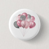Glänzendes Ballonbündel in Rosa und Silber Button (Vorderseite)
