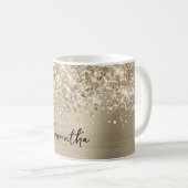 Glänzendes Blassgold Glamour Name Kaffeetasse (VorderseiteRechts)