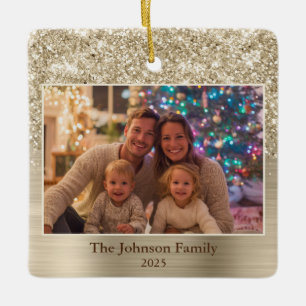 Glänzendes, blassgoldenes glamouröses Familienfoto Keramikornament