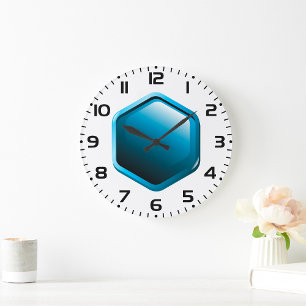 Glänzendes blaues Sechseck-Icon Moderne Geometrie Große Wanduhr