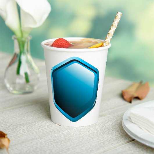 Glänzendes blaues Sechseck-Icon Moderne Geometrie Pappbecher
