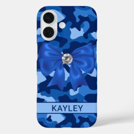 Glänzendes blaues Tarnmuster Personalisiert iPhone 16 Hülle