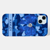 Glänzendes blaues Tarnmuster Personalisiert Case-Mate iPhone Hülle (Rückseite (Horizontal))