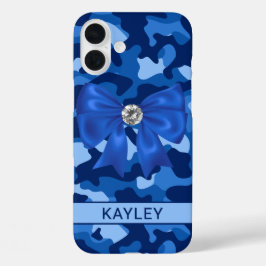 Glänzendes blaues Tarnmuster personalisiert iPhone 16 Plus Hülle