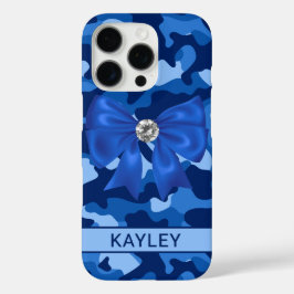 Glänzendes blaues Tarnmuster Personalisiert iPhone 16 Pro Hülle