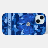 Glänzendes blaues Tarnmuster Personalisiert Case-Mate iPhone Hülle (Rückseite (Horizontal))