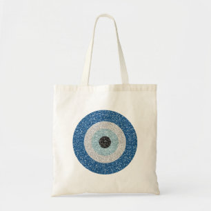 glänzendes böses Auge blaues Auge - groß L Tragetasche