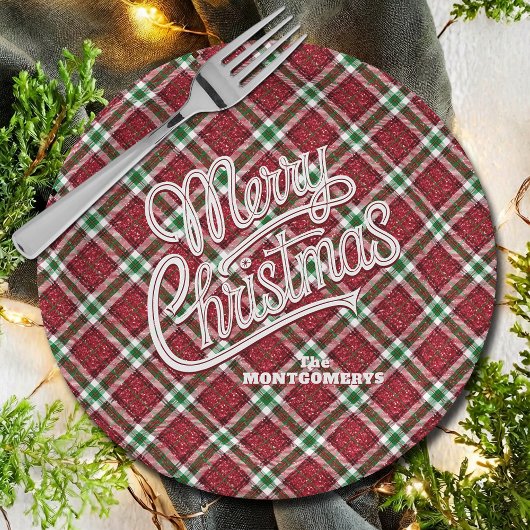 Glänzendes Frohe Weihnachten Karo Pappteller