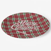 Glänzendes Frohe Weihnachten Karo Pappteller (Schrägansicht)