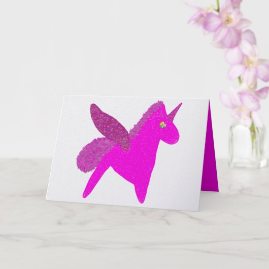 Glänzendes Fuchsia-Einhorn-Glitter-Pegasus Karte (Orchidee)