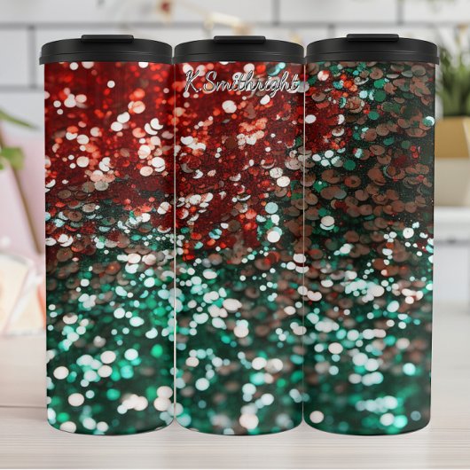 Glänzendes funkelndes Weihnachten Thermosbecher