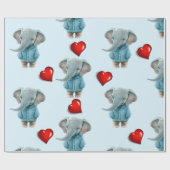 Glänzendes Geschenkpapier Blau Elefant Rote Herzen (Flach)