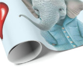 Glänzendes Geschenkpapier Blau Elefant Rote Herzen (Rolleneckpunkt)