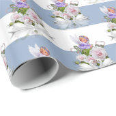 Glänzendes Geschenkpapier Blau & Weiß gestreift (Rolleneckpunkt)