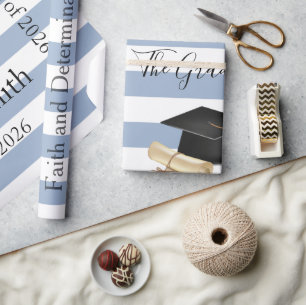 Glänzendes Geschenkpapier Blaue Streifen Absolvent