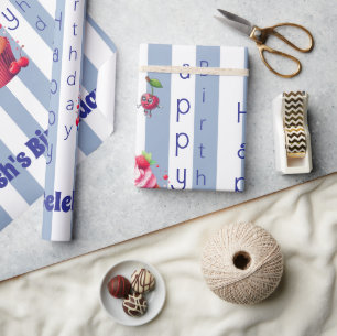 Glänzendes Geschenkpapier Blaue Streifen Froh Gebu