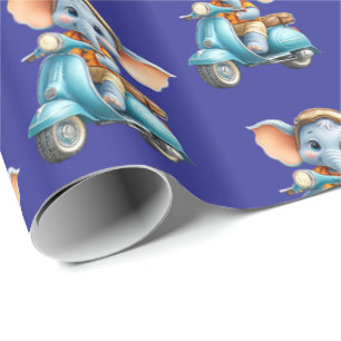 Glänzendes Geschenkpapier Blaues Elefantenscooter