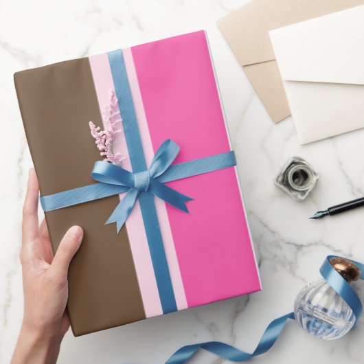 Glänzendes Geschenkpapier Braun & Rosa Streifen (Schenken)