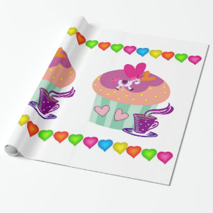 Glänzendes Geschenkpapier, Cupcakes Farbige Herzen Geschenkpapier