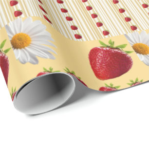 Glänzendes Geschenkpapier Erdbeere Weiße Daisy