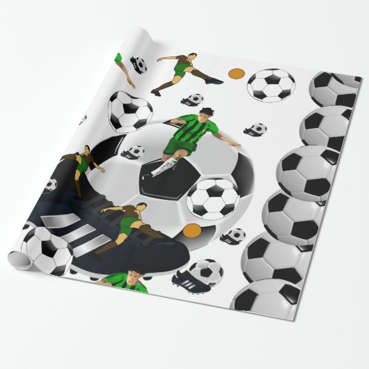 Glänzendes Geschenkpapier Fußball (Ungerollt)