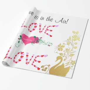 Glänzendes Geschenkpapier, Goldener Schwan Liebe i Geschenkpapier