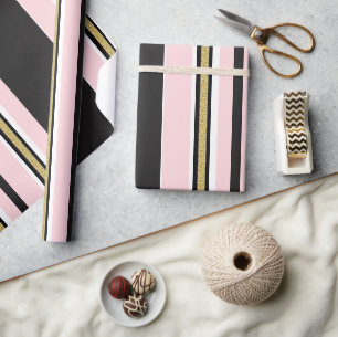Glänzendes Geschenkpapier Pink  Weiß Gold Schwarzs