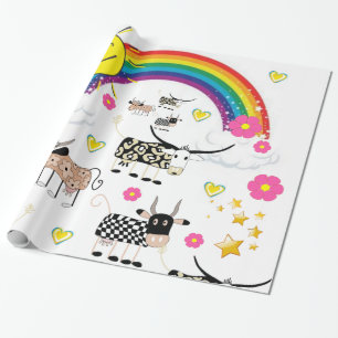Glänzendes Geschenkpapier, Regenbogen Kühe Blumen Geschenkpapier