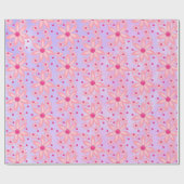 Glänzendes Geschenkpapier rosa Blumen (Flach)