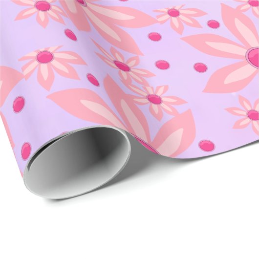 Glänzendes Geschenkpapier rosa Blumen (Rolleneckpunkt)