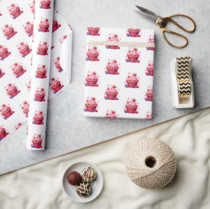 Glänzendes Geschenkpapier Rosa Cupcake