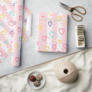 Glänzendes Geschenkpapier Rosa & Weiße Streifen He