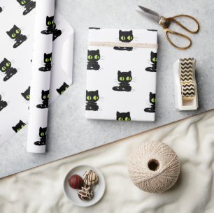 Glänzendes Geschenkpapier schwarze Katze grüne Aug