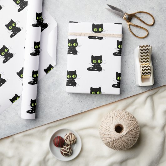 Glänzendes Geschenkpapier schwarze Katze grüne Aug (Kunsthandwerk)