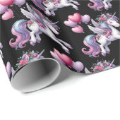 Glänzendes Geschenkpapier Schwarzes Pastell Einhor (Rolleneckpunkt)