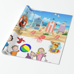 Glänzendes Geschenkpapier, Strandspaß Oktopus Geschenkpapier
