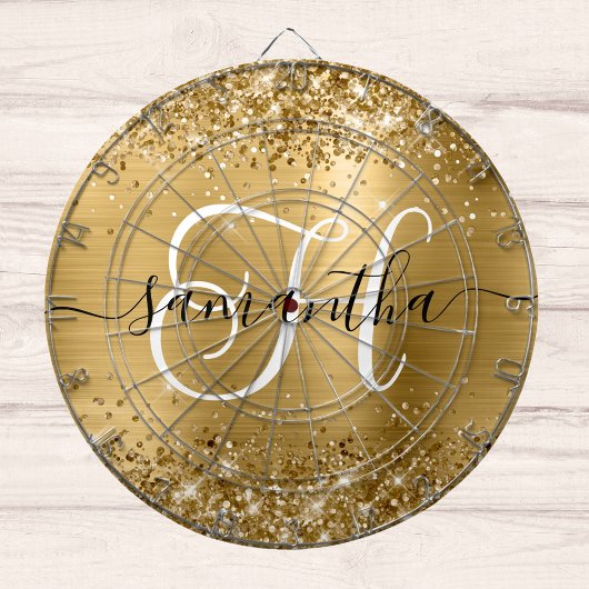 Glänzendes Gold Glam Monogramm Dartscheibe